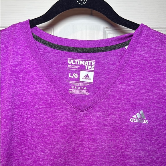 Adidas Woman’s Purple Short Sleeve Fitted Ultimate Tee V-Neck Size Large - Picture 3 of 6